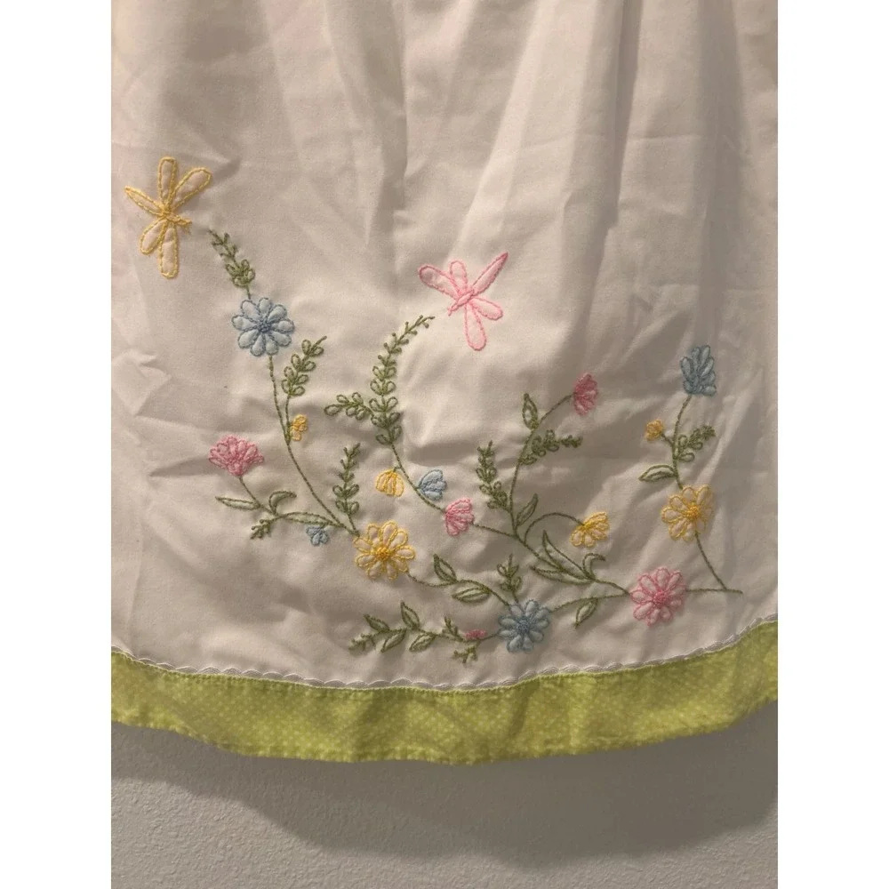 Sweet Dreams Girls Size 6 Dress White Floral Embroidered Lime Polka Dot‎